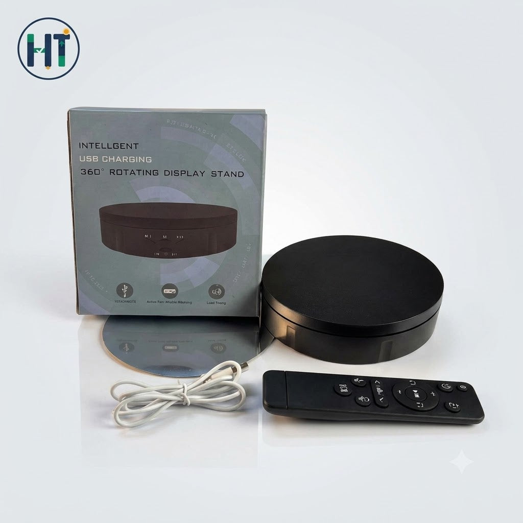Intelligent 360° Rotating Display Stand with USB Charging & Remote Control